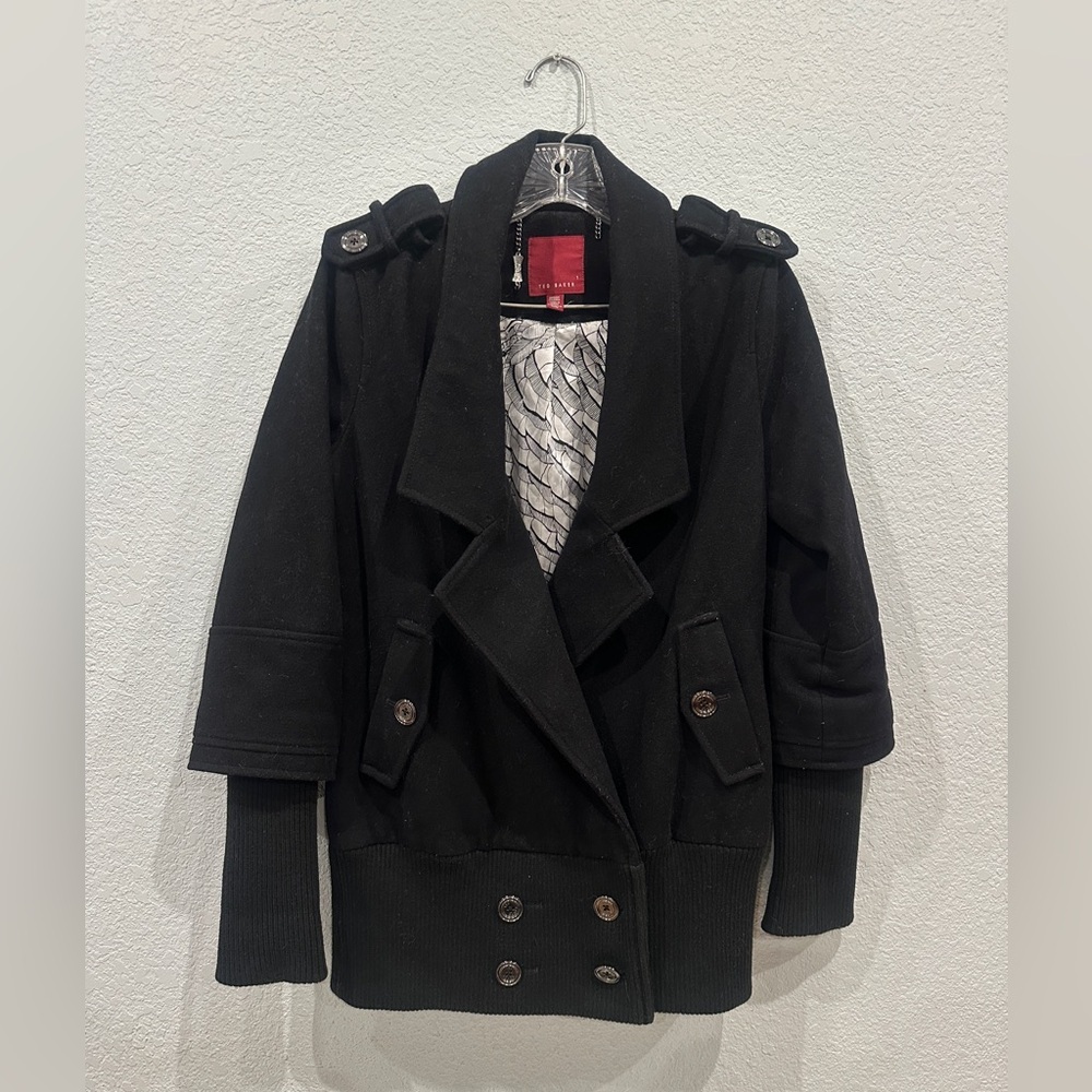 EUC Ted Baker Black Wool Sweater Coat, Lined, Warm, Size 1 (US 4-6)